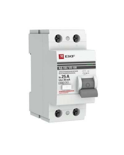УЗО ВД-100 2P 25А 30мА тип AC эл-мех  PROxima (elcb-2-25-30-em-pro). Выключатель дифференциального тока (УЗО). EKF в Ульяновске