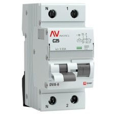 DVA-6 1P+N 25А (C) 30мА (AC) 6кА  AVERES (rcbo6-1pn-25C-30-ac-av). Автоматический выключатель дифференциального тока. EKF