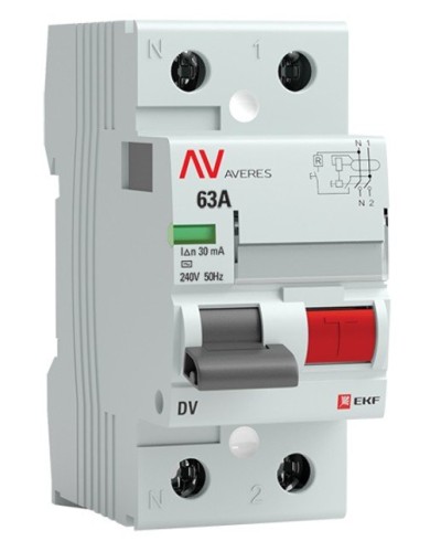 DV 2P 63А/ 30мА (AC)  AVERES (rccb-2-63-30-ac-av). Выключатели дифференциального тока (УЗО). EKF в Ульяновске