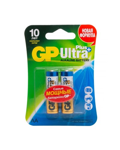 GP Ultra Plus Alkaline 15A AA (GP 15AUP-2CR2), упак. 2 шт. БЛИСТЕР. Алкалиновые батарейки. GP Batteries в Ульяновске