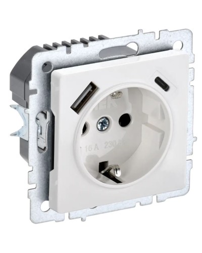 Розетка с з/к с USB A+C 18Вт РЮш11-1-БрБ белый BRITE (BR-R14-16-U22-018-K01). Розетка с заземлением с защитными шторками, 18Вт. IEK в Ульяновске