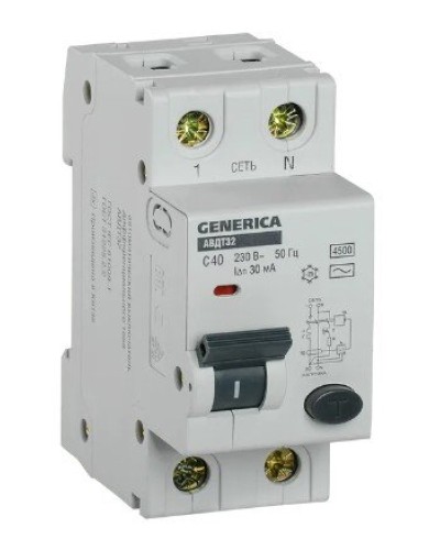 GENERICA АВДТ 32 C40 2Р 30мА (MAD25-5-040-C-30). Автоматический выключатель дифференциального тока. IEK в Ульяновске