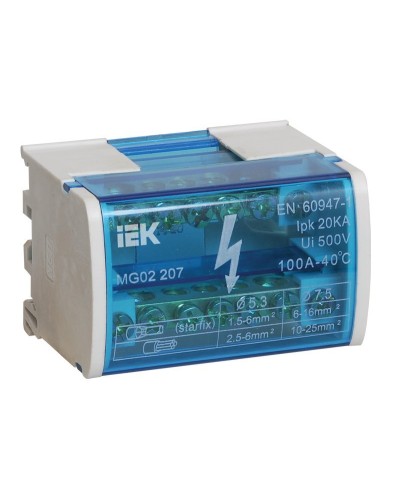 ШНК 2х7 L+PEN (YND10-2-07-100). Шина на DIN-рейку в корпусе (кросс-модуль). IEK в Ульяновске