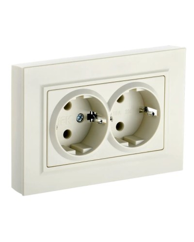 Розетка 2-местная с з/к РС12-3-БрКр бежевый BRITE (BR-R21-16-K10-F). Розетка с заземлением без защитных шторок в сборе. IEK в Ульяновске