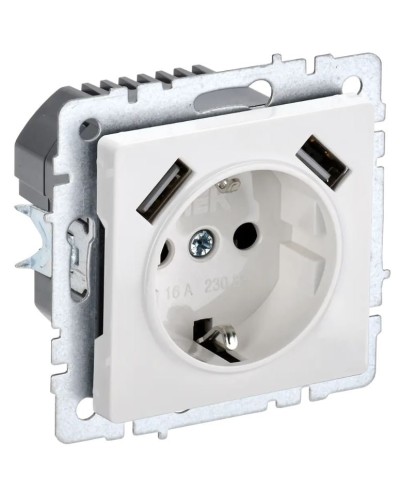 Розетка с з/к с USB A+A 3,1А РЮш10-2-БрБ белый BRITE (BR-R14-16-U21-D31-K01). Розетка с заземлением с защитными шторками, 3,1А. IEK в Ульяновске