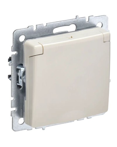 Розетка с з/к РСбш10-3-БрКр бежевый BRITE (BR-R16-16-K10). Розетка с заземлением с защитными шторками и крышкой. IEK в Ульяновске