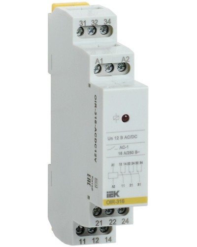 Реле промежуточное модульное OIR 3 контакта 16А 12В AC/DC (OIR-316-ACDC12V). Реле промежуточное модульное. IEK в Ульяновске