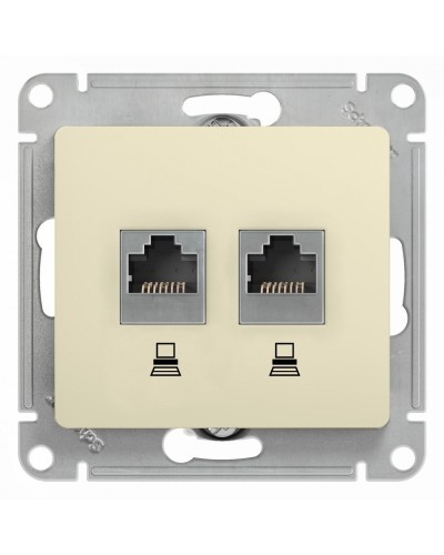 Glossa розетка RJ45+RJ45 2-местная, кат. 5Е, скрытой установки, механизм, бежевый (GSL000285KK). Розетка компьютерная. Systeme Electric в Ульяновске