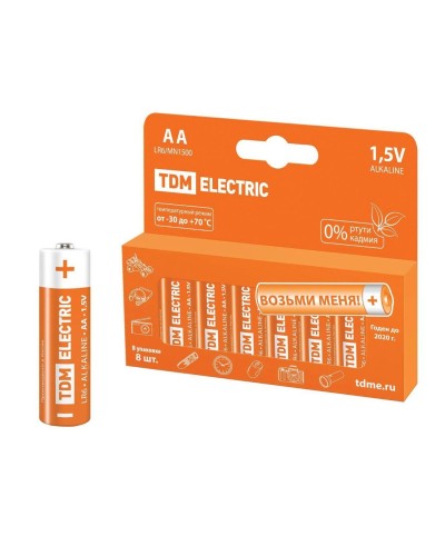 LR6 AA Alkaline 1,5V PAK-8 TDM (SQ1702-0009). Элемент питания. TDM ЕLECTRIC в Ульяновске