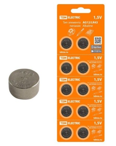 AG12/LR43 Alkaline 1,5V BP-10 TDM (SQ1702-0046). Элемент питания. TDM ЕLECTRIC в Ульяновске