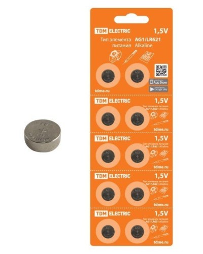 AG1/LR621 Alkaline 1,5V BP-10 TDM (SQ1702-0045). Элемент питания. TDM ЕLECTRIC в Ульяновске