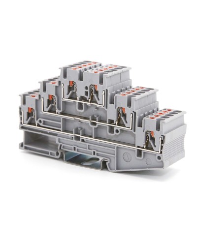 Клемма трехуровневая, зажим push-in, 2.5 кв.мм, синяя (VPR-2.5-3L-BU). Клемма проходная, 6 точки подключения. ДКС в Ульяновске