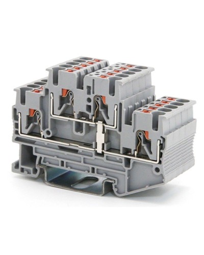 Клемма двухуровневая, зажим push-in, 2.5 кв.мм, серая (VPRTT-2.5-PV-GY). Клемма проходная, 4 точки подключения, уровни соединены перемычкой. ДКС в Ульяновске