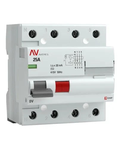 DV 4P 25А/ 30мА (AC)  AVERES (rccb-4-25-30-ac-av). Выключатели дифференциального тока (УЗО). EKF в Ульяновске