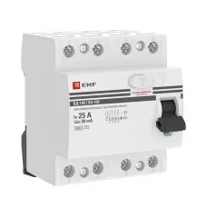 УЗО ВД-100 4P 25А 30мА тип AC эл-мех  PROxima (elcb-4-25-30-em-pro). Выключатель дифференциального тока (УЗО). EKF