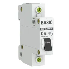 Автоматический выключатель 1P 6А (C) 4,5кА ВА 47-29 Basic (mcb4729-1-06C). Автоматический выключатель. EKF