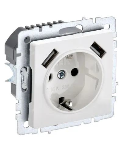Розетка с з/к с USB A+A 2,1А РЮш10-1-БрБ белый BRITE (BR-R14-16-U21-D21-K01). Розетка с заземлением с защитными шторками, 2,1А. IEK в Ульяновске