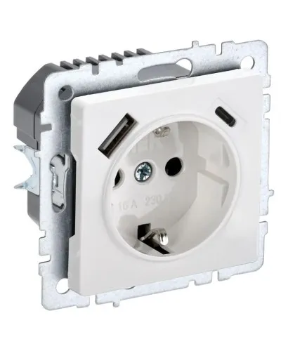 Розетка с з/к с USB A+C 18Вт РЮш11-1-БрБ белый BRITE (BR-R14-16-U22-018-K01). Розетка с заземлением с защитными шторками, 18Вт. IEK в Ульяновске