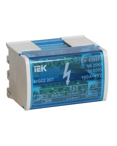 ШНК 2х7 L+PEN (YND10-2-07-100). Шина на DIN-рейку в корпусе (кросс-модуль). IEK в Ульяновске
