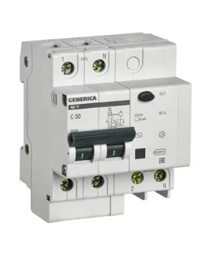 GENERICA АД12 2Р 50А 30мА (MAD15-2-050-C-030). Автоматический выключатель дифференциального тока. IEK в Ульяновске