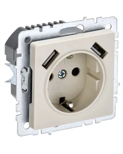 Розетка с з/к с USB A+A 3,1А РЮш10-2-БрКр бежевый BRITE (BR-R14-16-U21-D31-K10). Розетка с заземлением с защитными шторками, 3,1А. IEK в Ульяновске