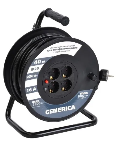 УК40 4 места 2P+PE, 40м GENERICA (WKP20-16-04-40-G). Удлинитель на катушке с термозащитой, 3х1,5кв.мм. IEK в Ульяновске