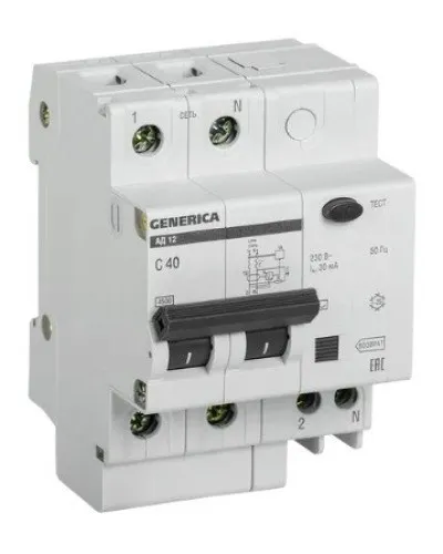 GENERICA АД12 2Р 40А 30мА (MAD15-2-040-C-030). Автоматический выключатель дифференциального тока. IEK в Ульяновске