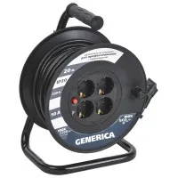 УК20 4 места 2P+PE, 20м GENERICA (WKP10-10-04-20-G). Удлинитель на катушке с термозащитой, 3х1,0кв.мм. IEK