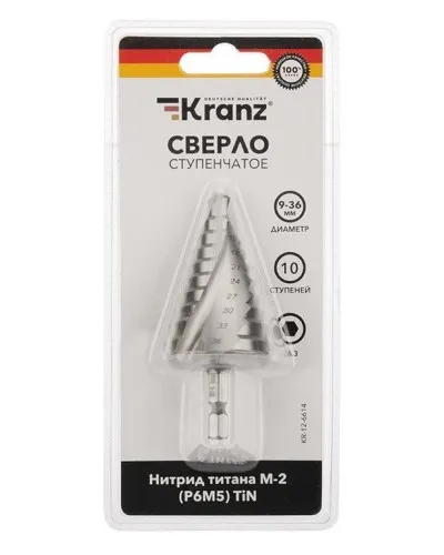Сверло по металлу ступенчатое ТИТАН 9,0-36,0 мм 110 mm 65 HRC Р6М5 TiN Kranz (KR-12-6614): Сверло по металлу шлифованное в Ульяновске