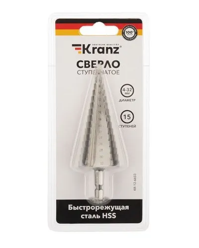 Сверло по металлу ступенчатое 4,0-32,0 мм 102 mm 62 HRC Kranz (KR-12-6603): Сверло по металлу шлифованное в Ульяновске