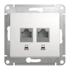 Glossa розетка RJ45+RJ45 2-местная, кат. 5Е, скрытой установки, механизм, белый (GSL000185KK). Розетка компьютерная. Systeme Electric