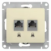 Glossa розетка RJ45+RJ45 2-местная, кат. 5Е, скрытой установки, механизм, бежевый (GSL000285KK). Розетка компьютерная. Systeme Electric