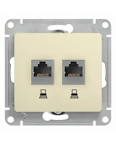 Glossa розетка RJ45+RJ45 2-местная, кат. 5Е, скрытой установки, механизм, бежевый (GSL000285KK). Розетка компьютерная. Systeme Electric в Ульяновске