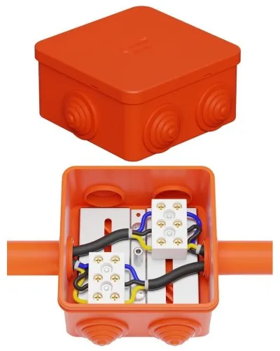 Коробка JBS080 85х85х50, 6 вых., 12P (0,15-2,5 мм²) (43071HF). Коробка монтажная, огнестойкая, без галогена. Экопласт в Ульяновске